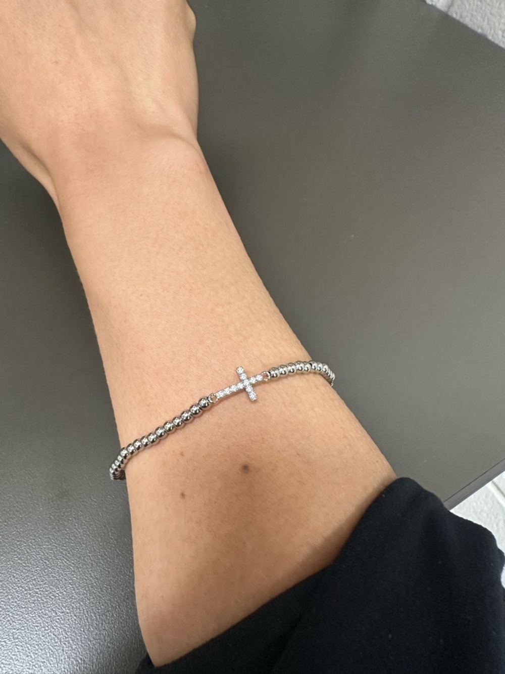 Sterling Silver Cross Bead Bracelet - Pink